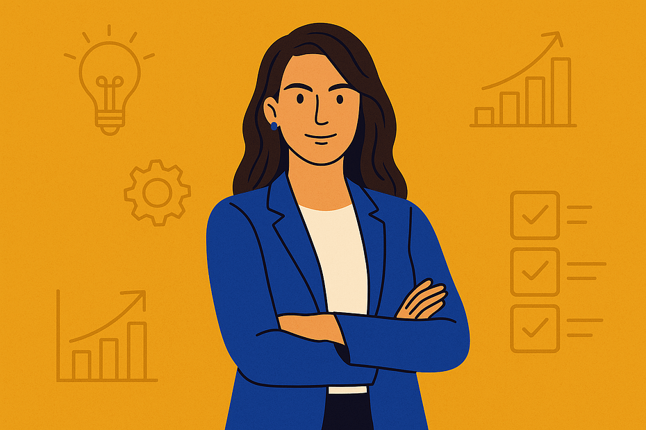 A woman with her arms folded, thinking about ideas for her microbusiness